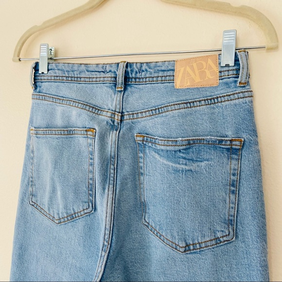 Zara high waisted blue front slits straight leg denim full length jeans - Picture 9 of 15